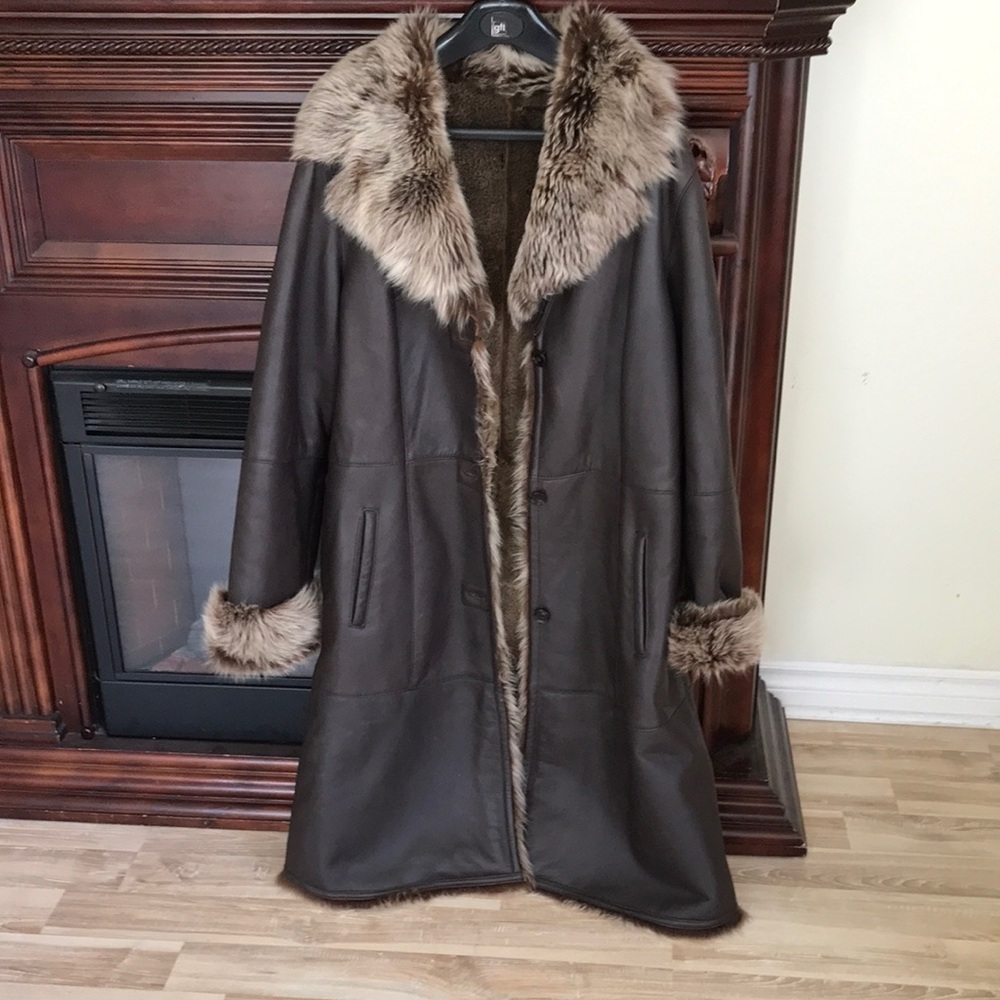 Danier Women's Brown Leather Shearling Coat